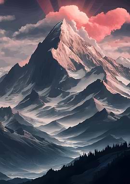 Mountain Peak Sunrise Landscape Painting