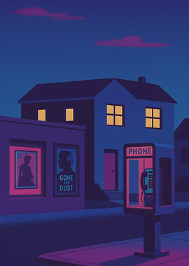 Night Street Scene with Phone Booth