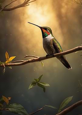 Hummingbird Perched on Branch