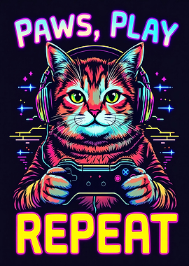 Gamer Cat Neon Art