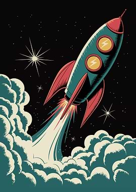 Retro Rocket Launching into Space