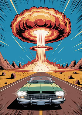 Vintage Car and Atomic Explosion