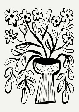 Black and White Floral Vase Illustration