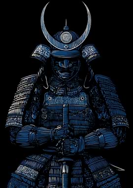 Blue Samurai Warrior Illustration