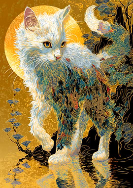 Ornate Cat in Golden Landscape