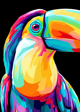 Colorful Toucan Portrait on Black Background