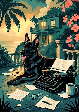 Dog Writer on Tropical Balcony
