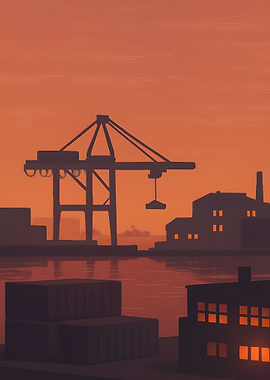 Industrial Port at Sunset Illustration
