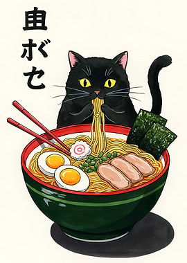 Japan Cat Eating Ramen
