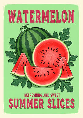 Watermelon Summer Slices Vintage Poster