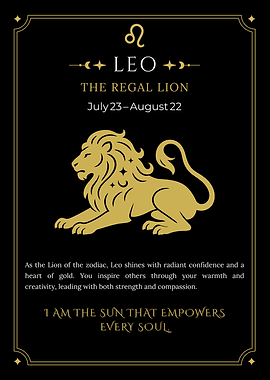 Golden Leo Zodiac Star Sign Lion with Celestial Constellation