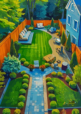 Vibrant Backyard Garden Painting