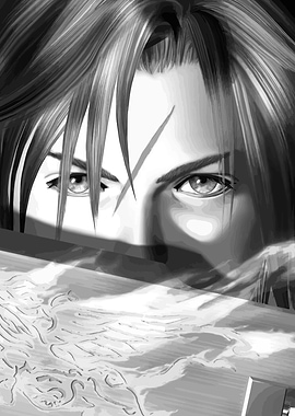 Squall Leonhart Close-Up Black and White