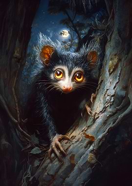 Aye-aye Lemur in the Night Forest