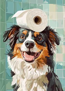 Dog with Toilet Paper on Head