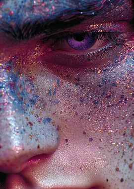 Glittering Face Close-Up with Purple Eye