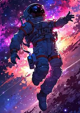 Astronaut in Space with Colorful Nebula