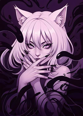 Cat-Eared Girl with Dark Tendrils