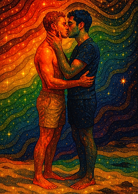 Rainbow Gay Couple Kiss