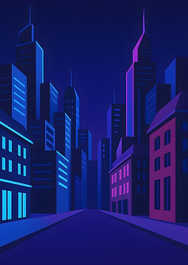 Night Cityscape with Neon Lights