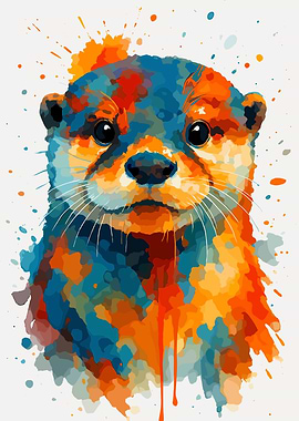 Colorful Otter Watercolor