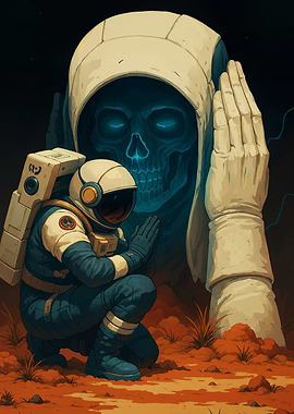 Astronaut and Skull on Alien Planet