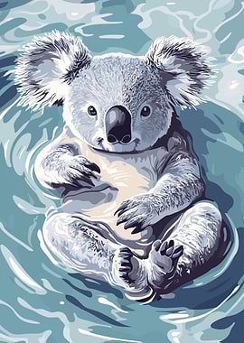 Koala Floating in Water Illustration