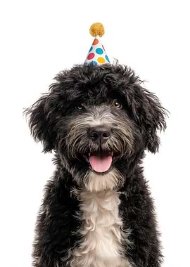 Happy Birthday Portuguese Water Dog with Party Hat