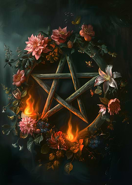 Floral Pentagram with Fire