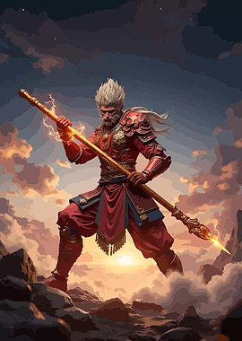 Monkey King with Staff Digital Art