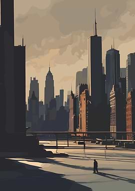 Cityscape with lone figure