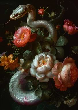 Snake and Flowers Still Life