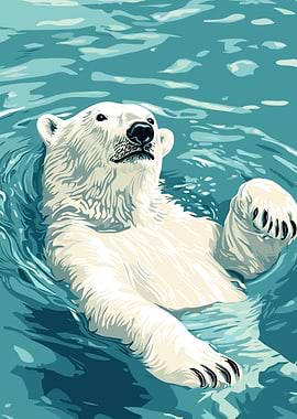 Polar Bear Swimming in Blue Water