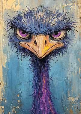 Angry Blue Emu Painting