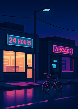 Night Scene with Arcade and Bike