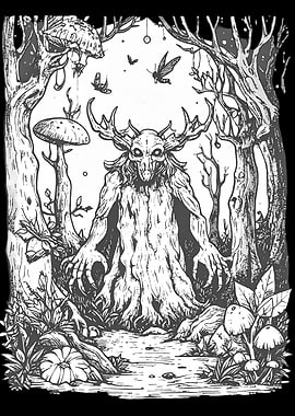 Monochrome Forest Spirit Illustration