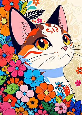 Floral Cat Illustration