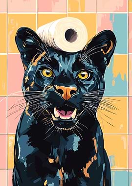 Black Panther with Toilet Paper Hat