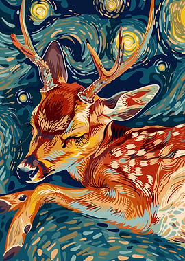 Deer in Starry Night Style
