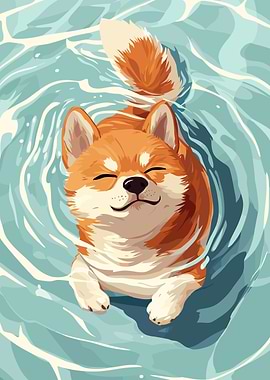 Shiba Inu Dog Swimming in Water
