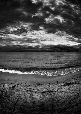 Monochrome Seascape with Dramatic Sky