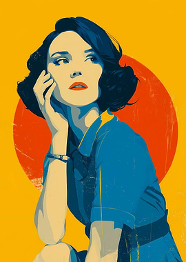 Vintage Woman Portrait with Red Circle