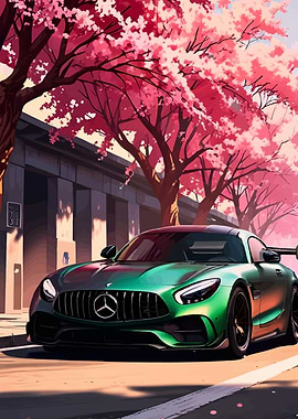 Mercedes-AMG GT with Cherry Blossoms