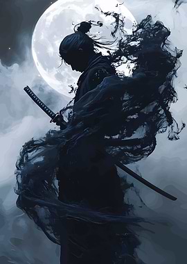 Samurai Silhouette Under Moonlight