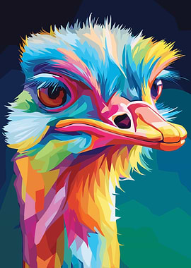 Colorful Ostrich Portrait