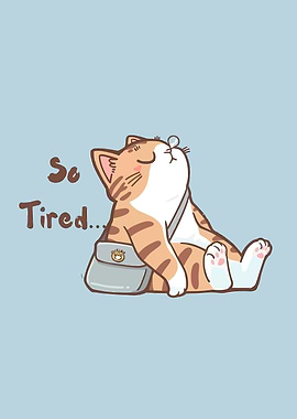 Tired Cartoon Cat with Bag