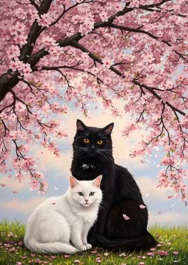 Romantic Cats under Sakura Tree