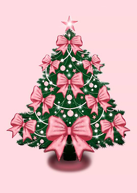 Christmas Tree with Bows pink