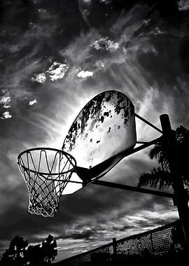 Basketball hoop against cloudy sky