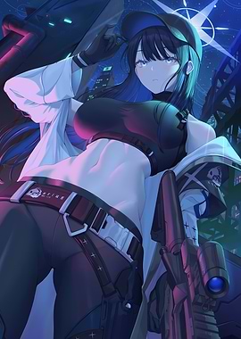 Anime Girl with Gun in Cityscape